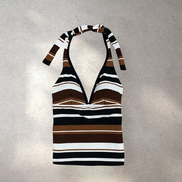 Sessa Brown & Black Halter Swim Top - Picture 1 of 4